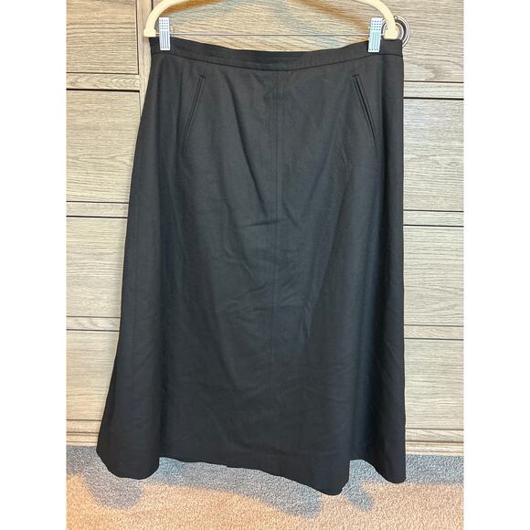 Talbots | Black 99% Wool 1% Lycra A Line Midi Skirt | 14 - Picture 3 of 16